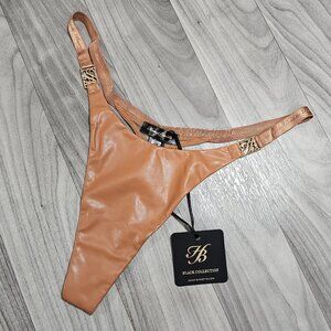 Honey Birdette Emily Toffee Beige Faux Leather Thong Panty Size M